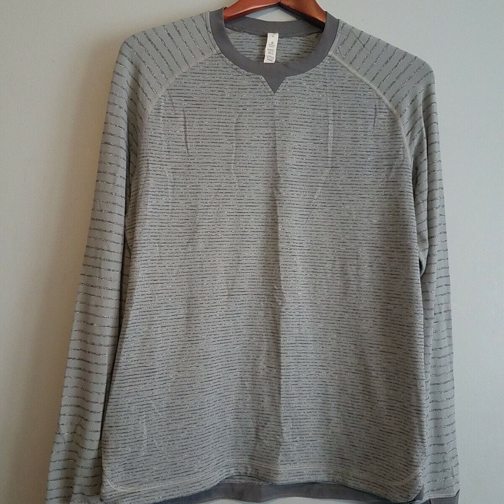 Mens Lululemon Cypress Run Long Sleeve Rulu Heathered Slate Gray Stripe Medium